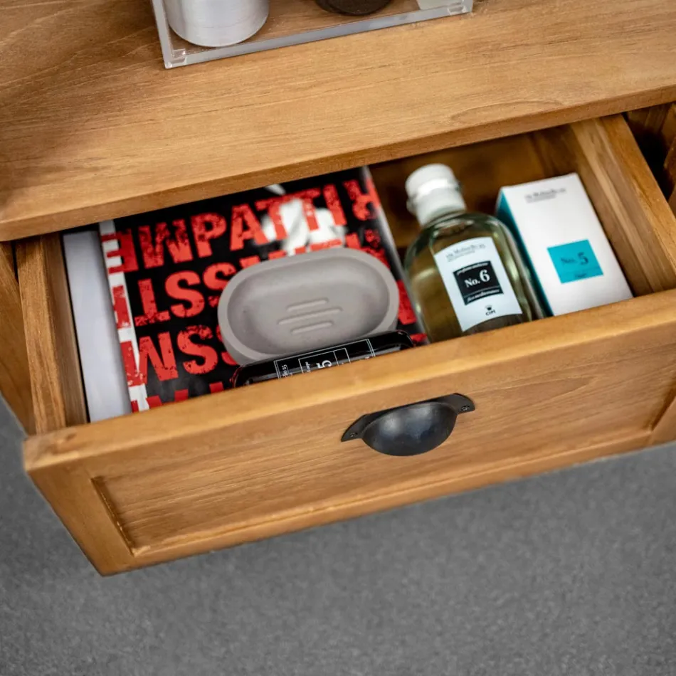 Wolnostojąca szafka łazienkowa z drewna tekowego z dwiema szufladami - Frangipani Viadurini