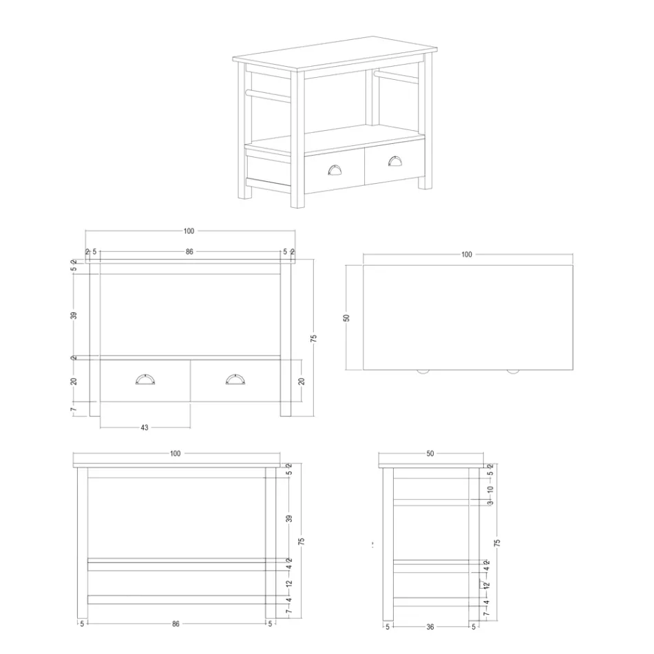 Wolnostojąca szafka łazienkowa z drewna tekowego z dwiema szufladami - Frangipani Viadurini