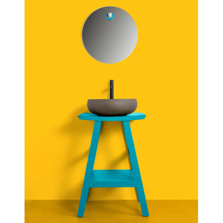 Szafka łazienkowa z drewna tekowego z półokrągłym blatem i wygodną niebieską półką - Raomi Viadurini