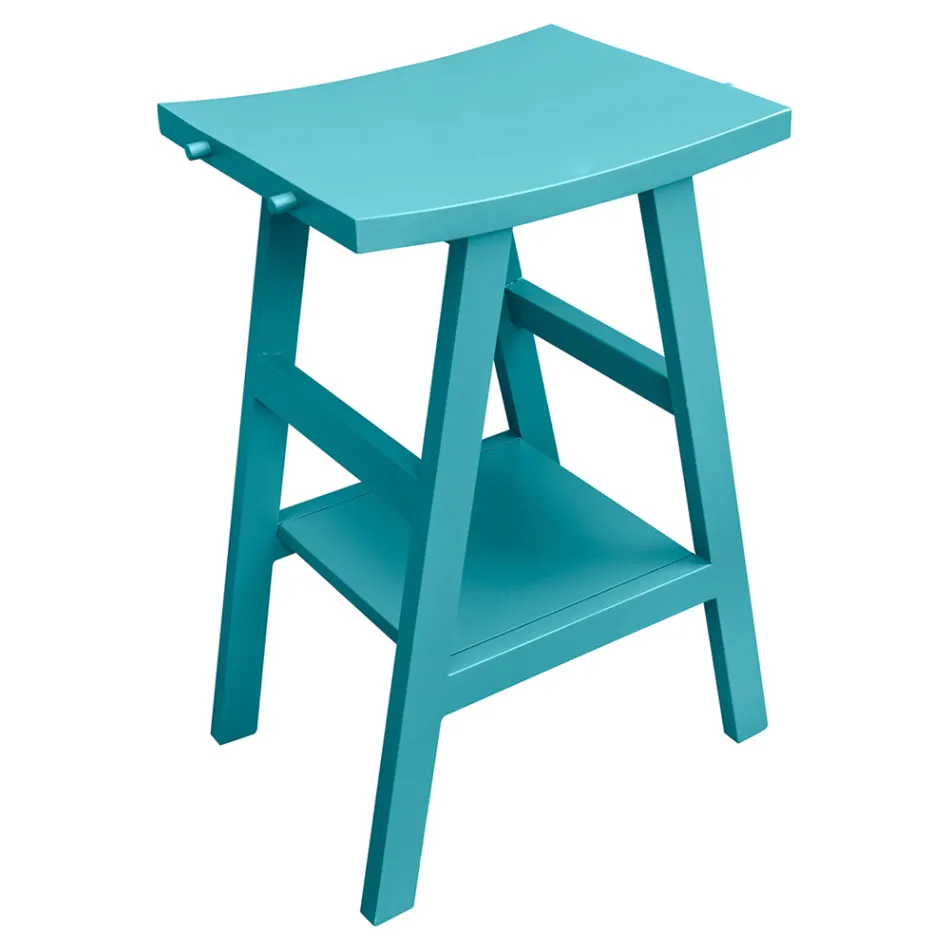 Szafka łazienkowa z drewna tekowego z półokrągłym blatem i wygodną niebieską półką - Raomi Viadurini