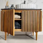 Ręcznie wykonana szafka łazienkowa z litego drewna tekowego i mahoniu - Heliconia Viadurini