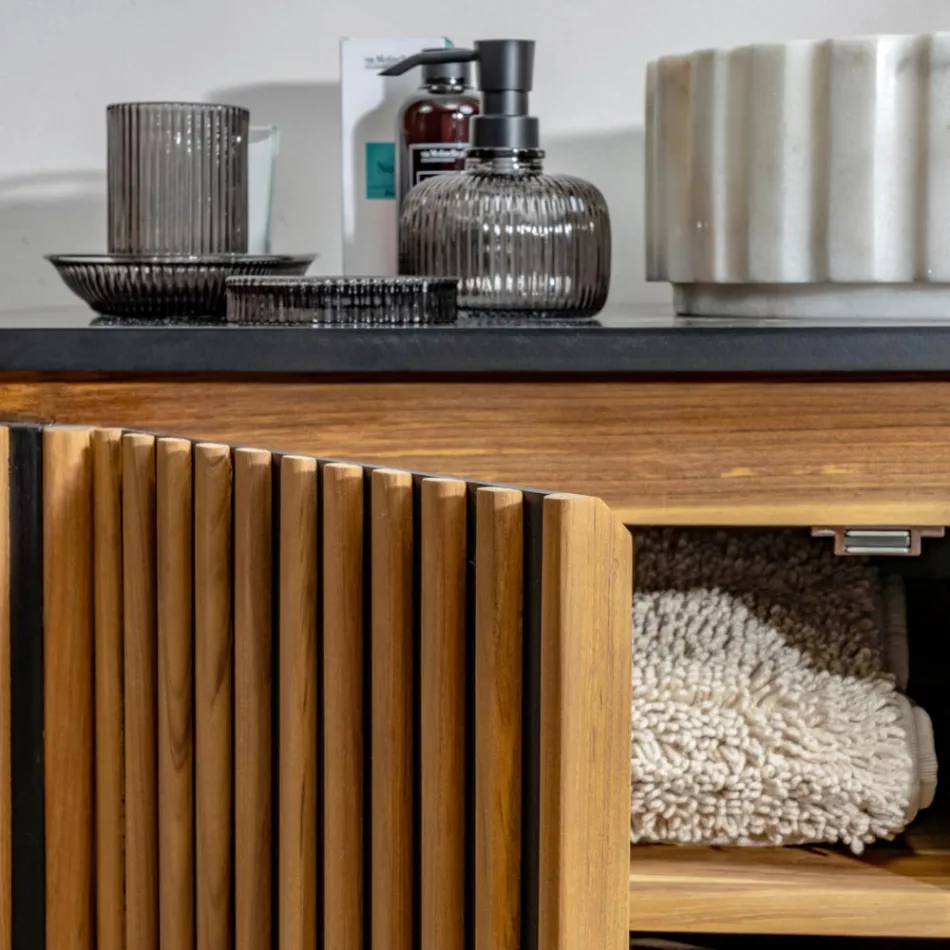 Ręcznie wykonana szafka łazienkowa z litego drewna tekowego i mahoniu - Heliconia Viadurini