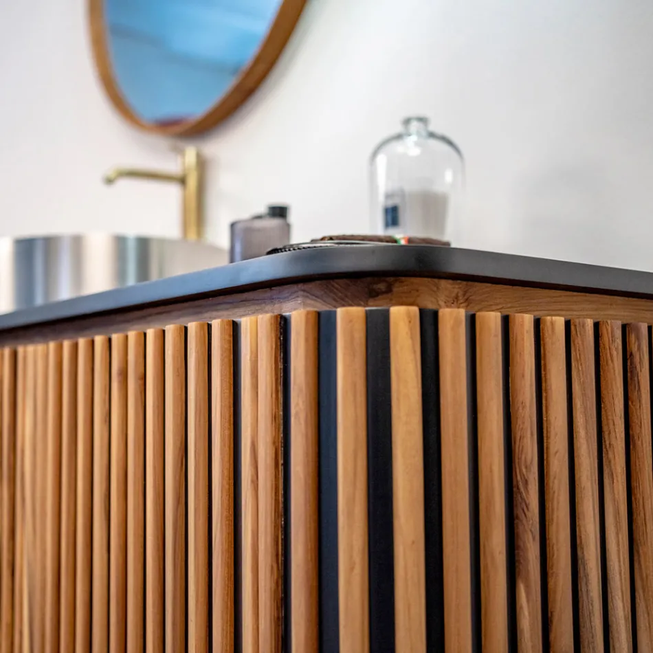 Ręcznie wykonana szafka łazienkowa z litego drewna tekowego i mahoniu - Heliconia Viadurini