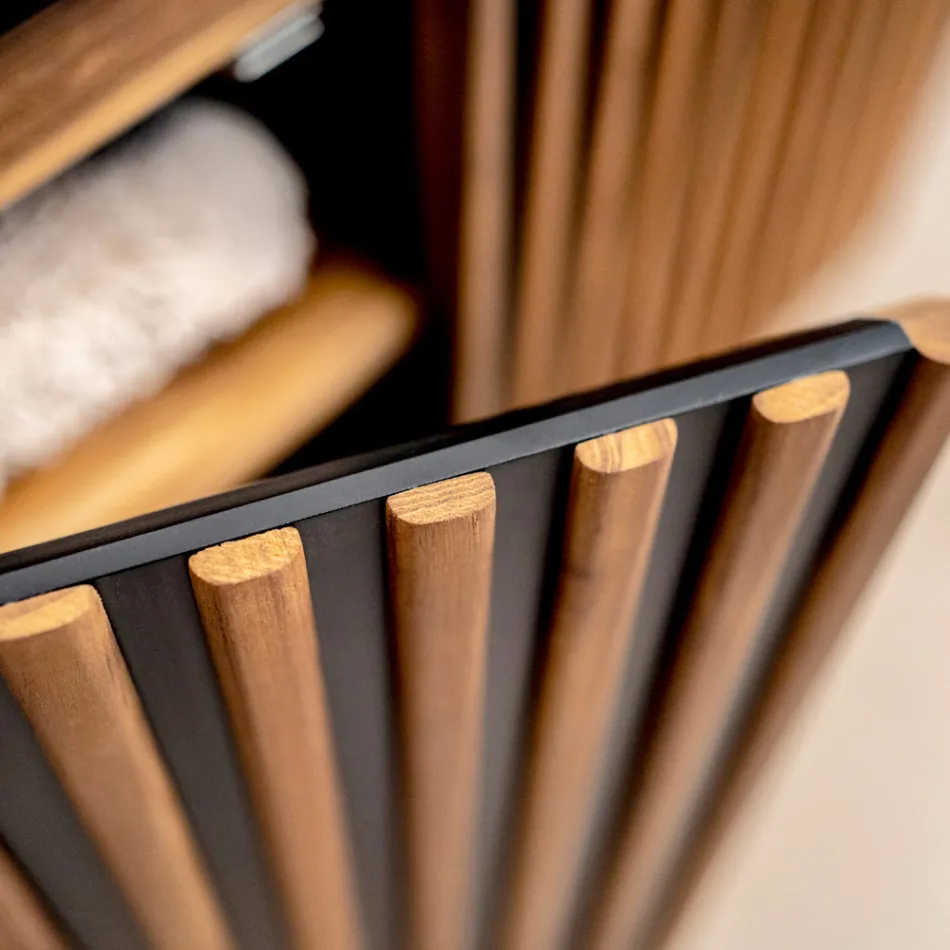 Ręcznie wykonana szafka łazienkowa z litego drewna tekowego i mahoniu - Heliconia Viadurini