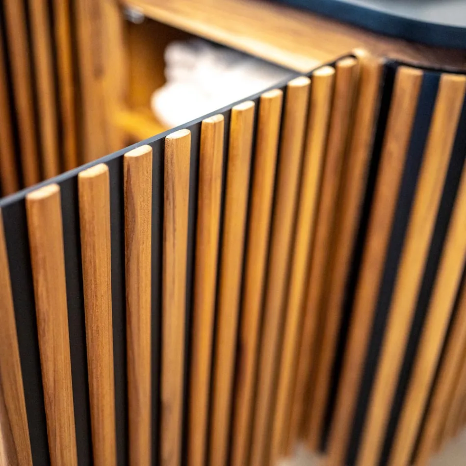 Ręcznie wykonana szafka łazienkowa z litego drewna tekowego i mahoniu - Heliconia Viadurini