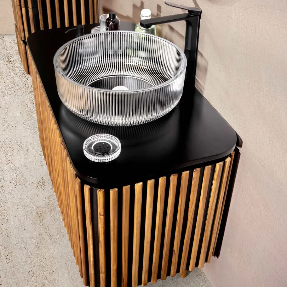 Ręcznie wykonana szafka łazienkowa z litego drewna tekowego i mahoniu - Heliconia Viadurini