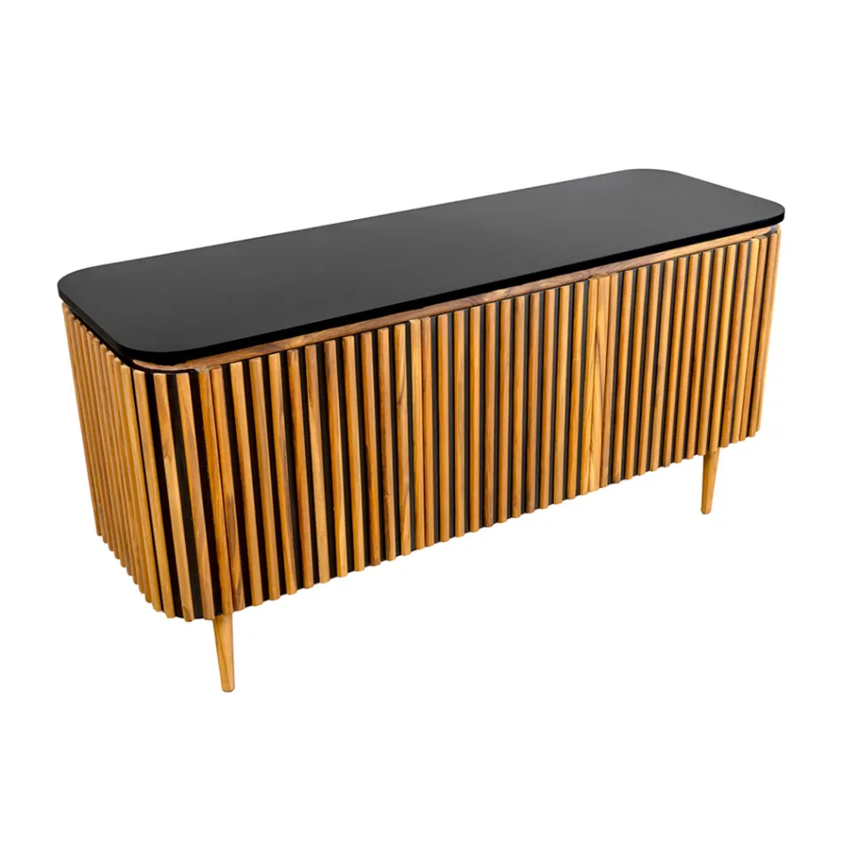 Ręcznie wykonana szafka łazienkowa z litego drewna tekowego i mahoniu - Heliconia Viadurini