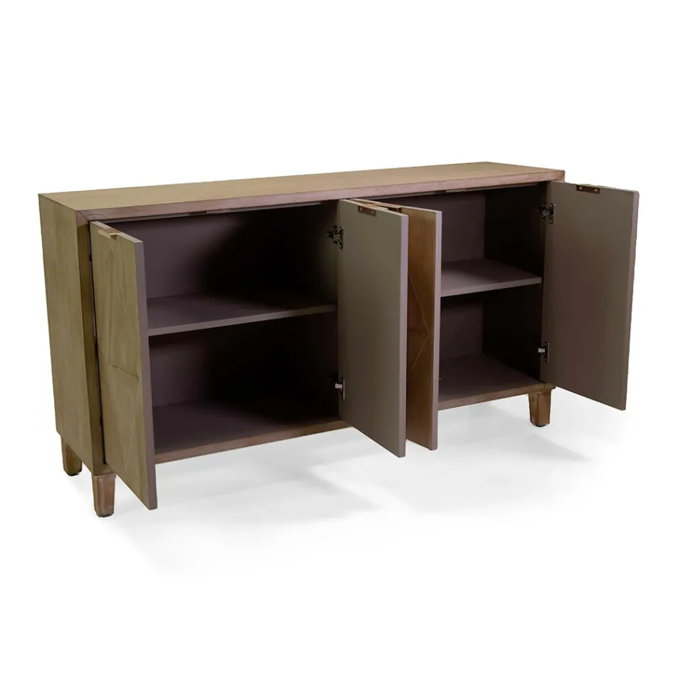 Szafka wewnętrzna z 4 drzwiami z okleiną MDF i nogami z jodły - Tempesta Viadurini