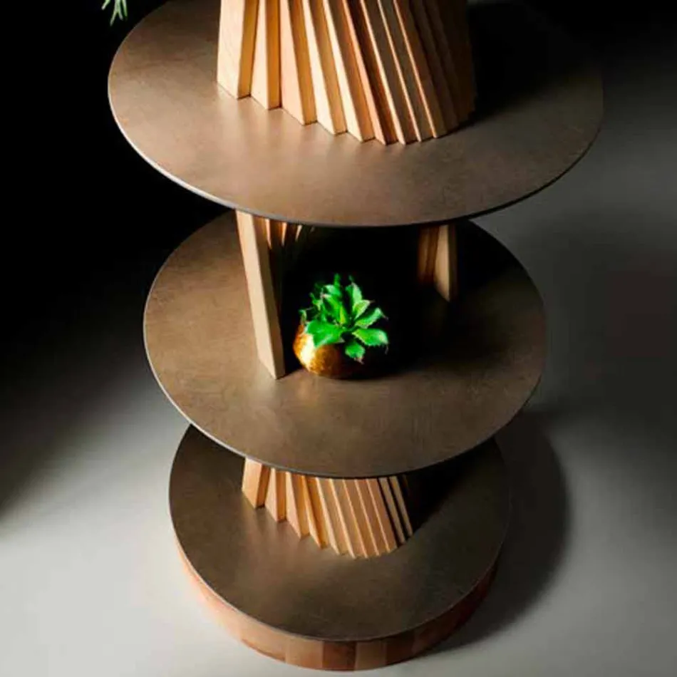 Zaprojektuj meble z drewna z okrągłymi półkami z gresu Made in Italy - Aspide Viadurini