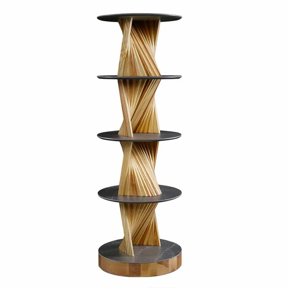 Zaprojektuj meble z drewna z okrągłymi półkami z gresu Made in Italy - Aspide Viadurini