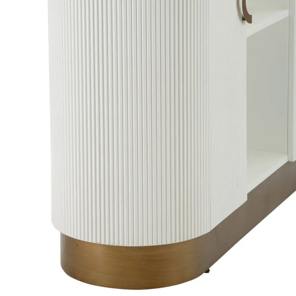 Drewniana szafka z górnym i zaokrąglonymi wkładkami, 2 drzwiami i 2 półkami - Rachel Viadurini