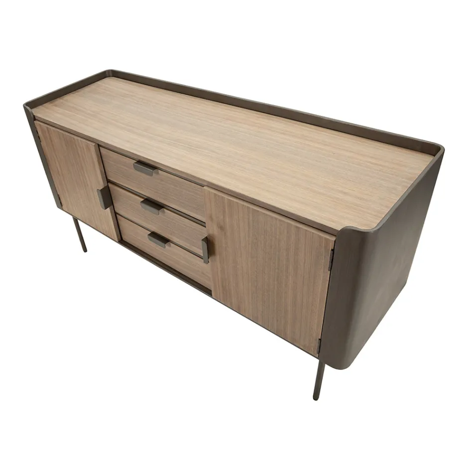 Szafka z drewna jodłowego i szarego żelaza z 3 szufladami i 2 drzwiami - Cooper Viadurini