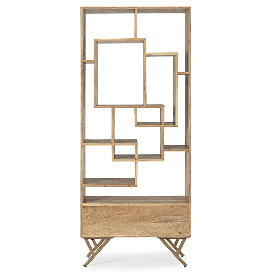 Regał do salonu z drewna akacjowego i szufladą Homemotion - Auriel Viadurini