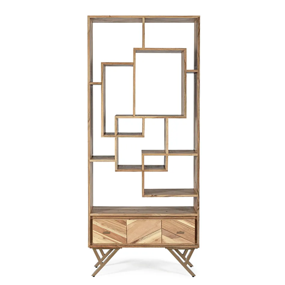 Regał do salonu z drewna akacjowego i szufladą Homemotion - Auriel Viadurini