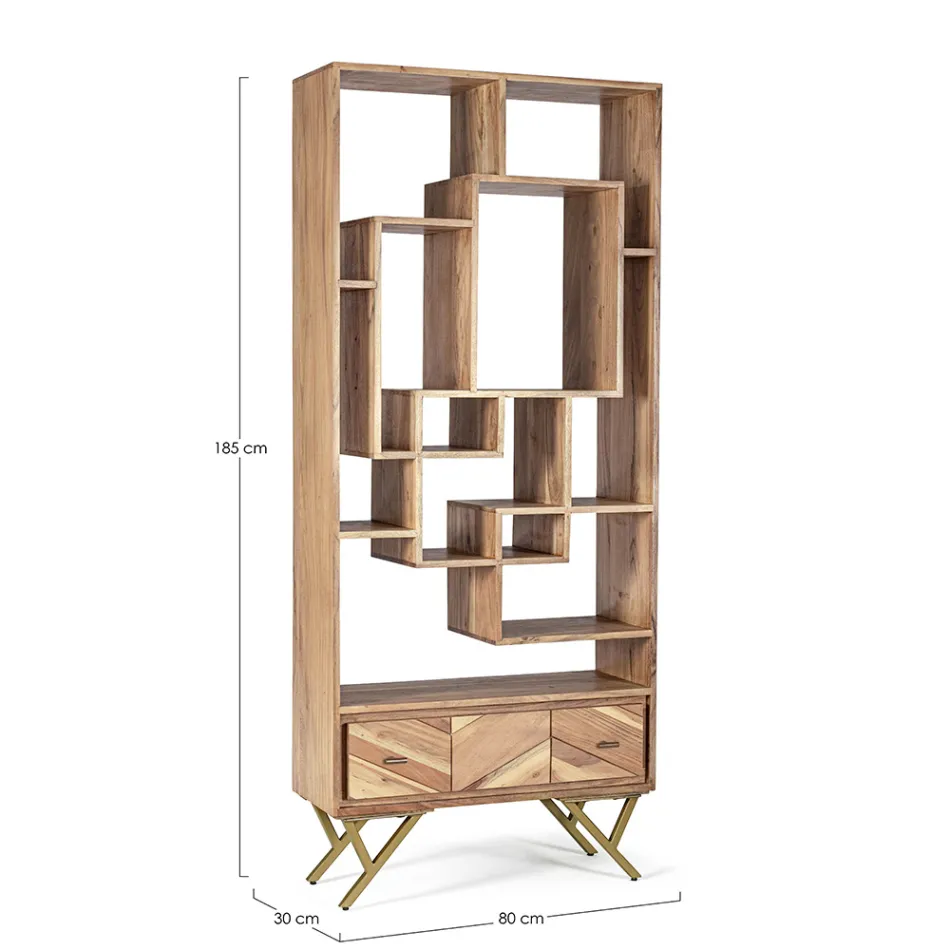 Regał do salonu z drewna akacjowego i szufladą Homemotion - Auriel Viadurini