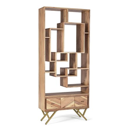 Regał do salonu z drewna akacjowego i szufladą Homemotion - Auriel Viadurini