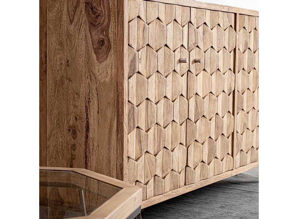 Kredens meblowy z drewna sheesham z 4 drzwiami Homemotion - Fregene Viadurini