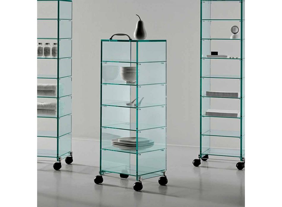 Uniwersalna szafka z przezroczystymi szklanymi kółkami z 3,6,8 lub 10 półkami - Versatilio Viadurini