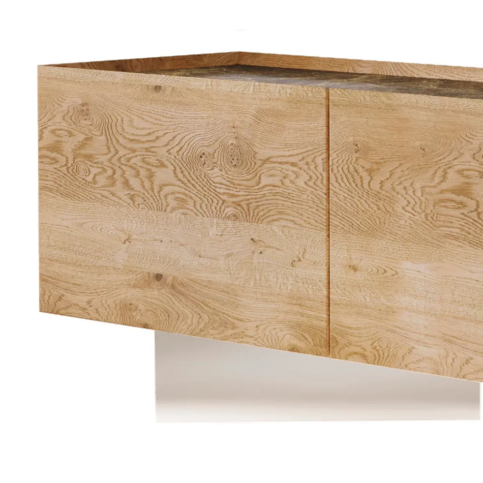 Szafka TV z 3 drzwiami i podstawą ze szkła hartowanego Wyprodukowano we Włoszech - Soraya Viadurini