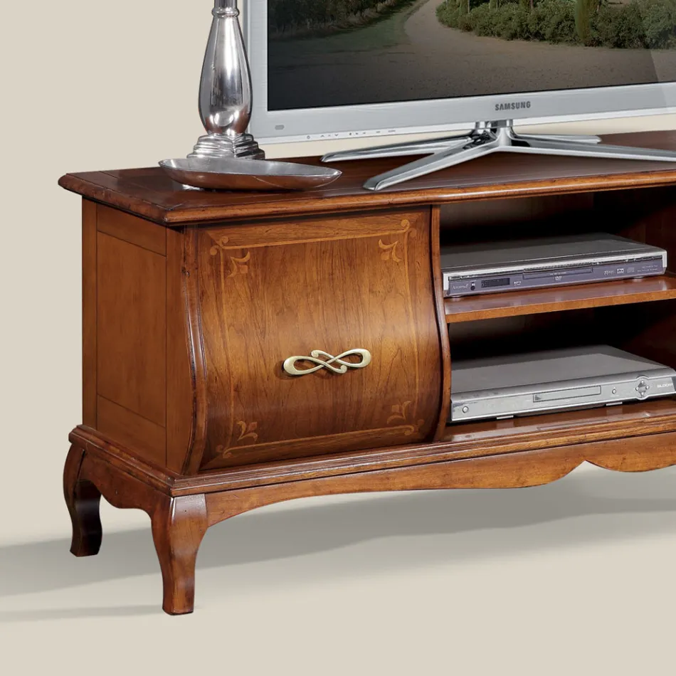 Klasyczna drewniana szafka pod telewizor z wkładkami Made in Italy - Hastings Viadurini