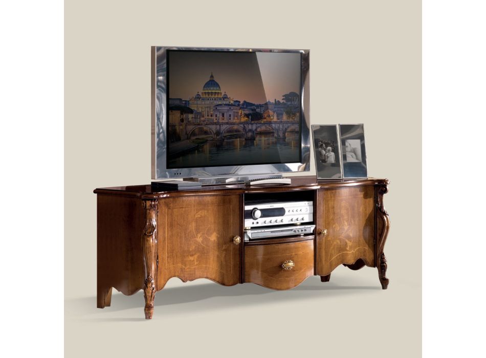 Szafka RTV z 2 drzwiami i drewnianą szufladą Made in Italy - Caligola Viadurini