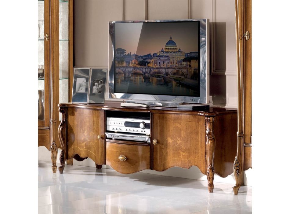 Szafka TV z 2 drzwiami i drewnianą szufladą Made in Italy - Caligola Viadurini