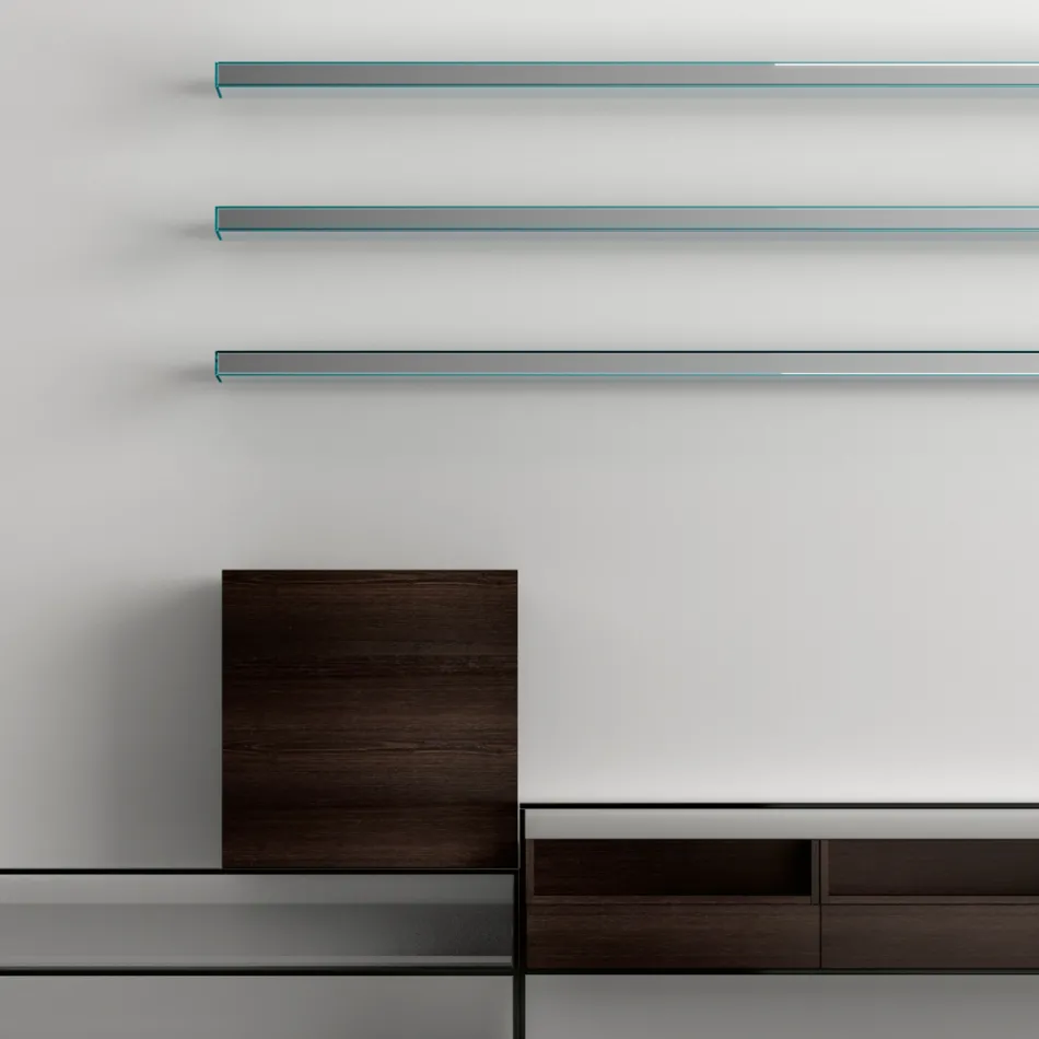 Szafka pod telewizor z 3 półkami i pojemnikiem na zawiasach Made in Italy - Roman Viadurini