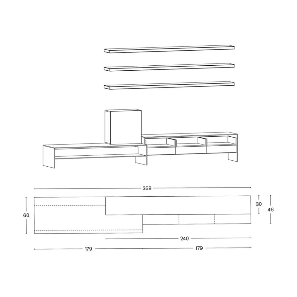 Szafka pod telewizor z 3 półkami i pojemnikiem na zawiasach Made in Italy - Roman Viadurini