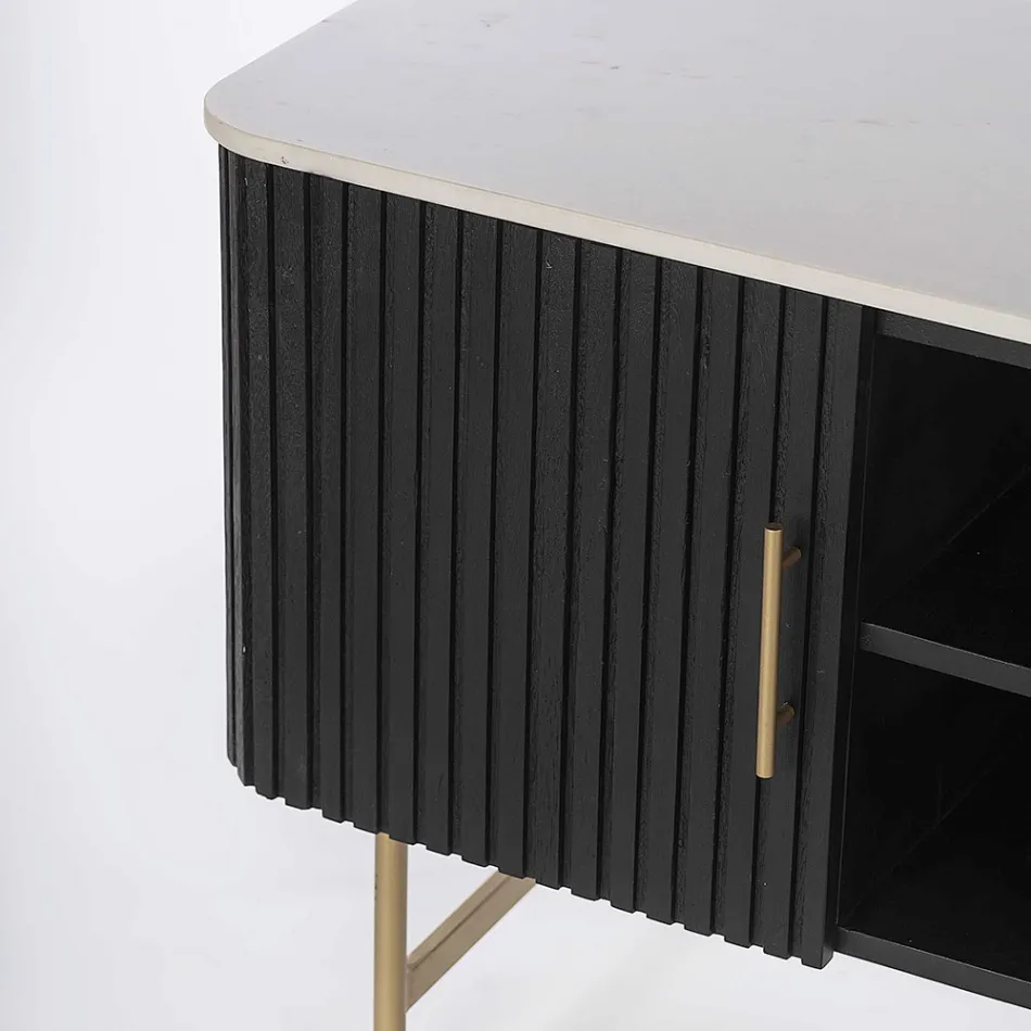 Stojak TV z marmurowym blatem i ramą z drewna mango - Fisherman Viadurini