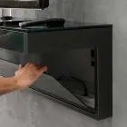Szafka pod telewizor wisząca z czarnego kryształu i metalu Made in Italy - Americio Viadurini