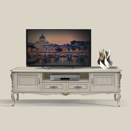 Luksusowa szafka pod telewizor z białego i srebrnego drewna Made in Italy - Cheverny Viadurini