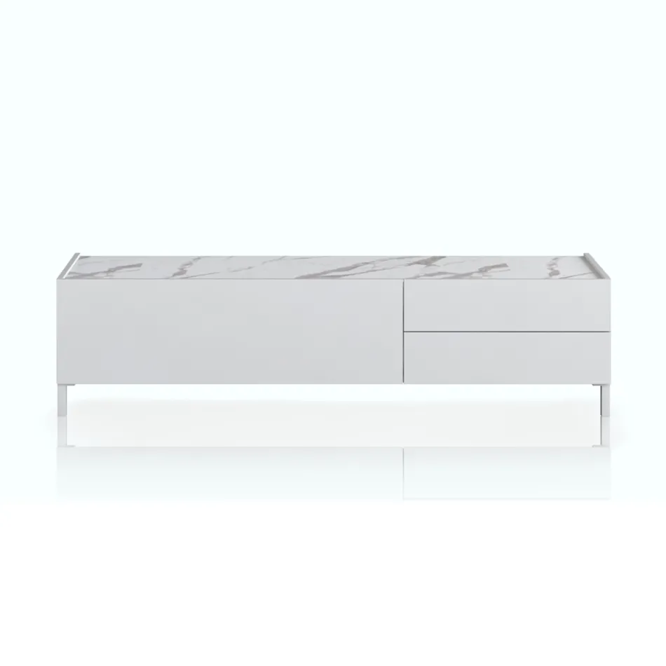 Drewniana szafka pod telewizor z 1 drzwiami i 2 szufladami - Tantalo Viadurini