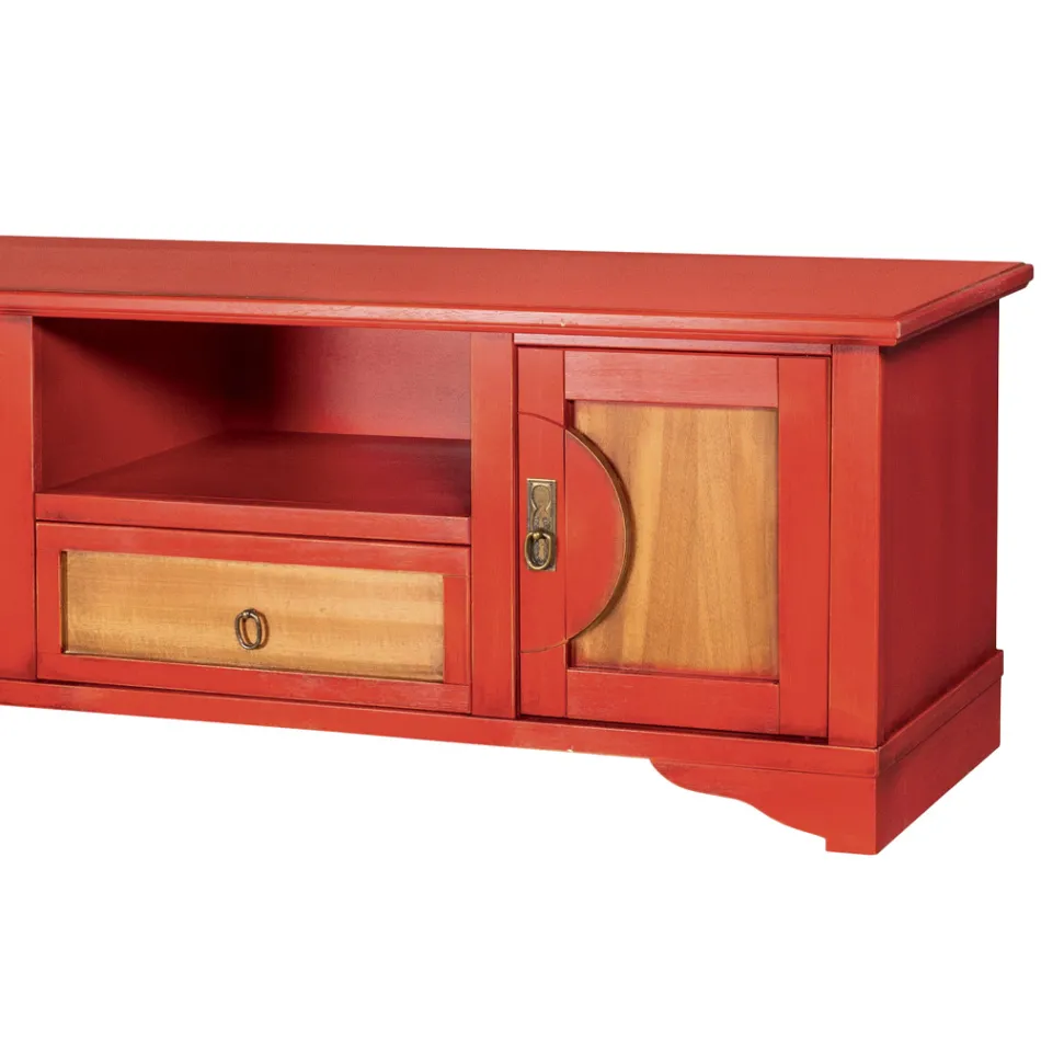 Stolik pod telewizor z fornirowanego drewna z różnymi wykończeniami Made in Italy - Purusha Viadurini