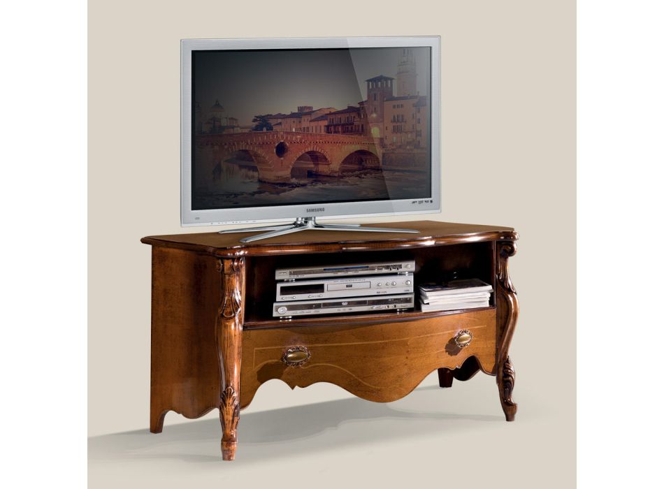 Szafka pod telewizor Bassano orzech z szufladą Made in Italy - Commodo Viadurini