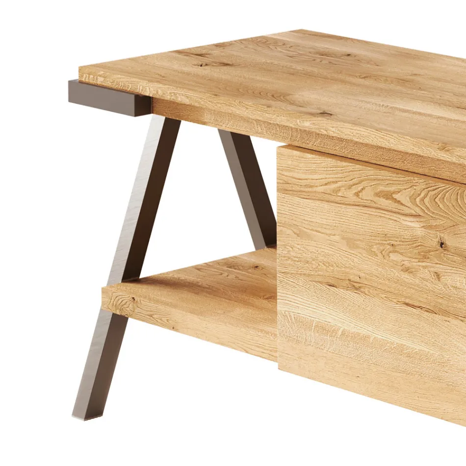 Szafka pod telewizor z sękanego drewna dębowego i metalu Made in Italy - Jennifer Viadurini