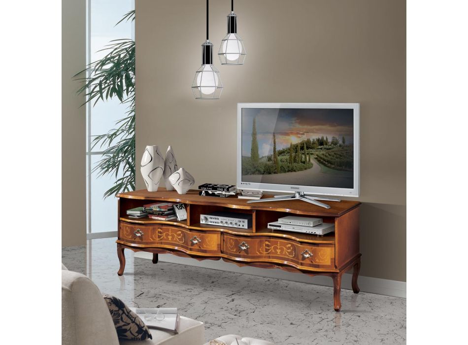 Klasyczny drewniany stolik pod telewizor z przegródkami i szufladami Made in Italy - Prince Viadurini
