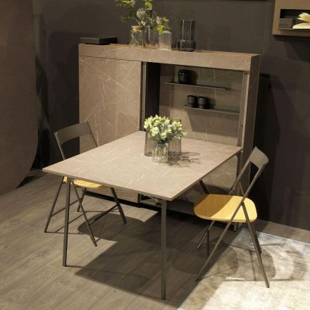 Wielofunkcyjna szafka obrotowa ze stojakiem pod telewizor i zintegrowanym stołem Made in Italy - Illusione Viadurini