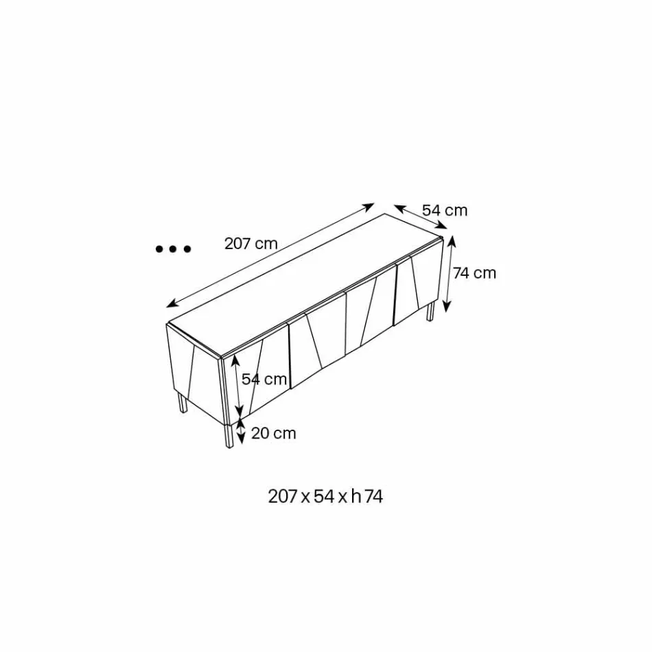 Kredens do salonu w matowym czarnym drewnie i szklanym blacie lustrzanym Liscio - Senese Viadurini