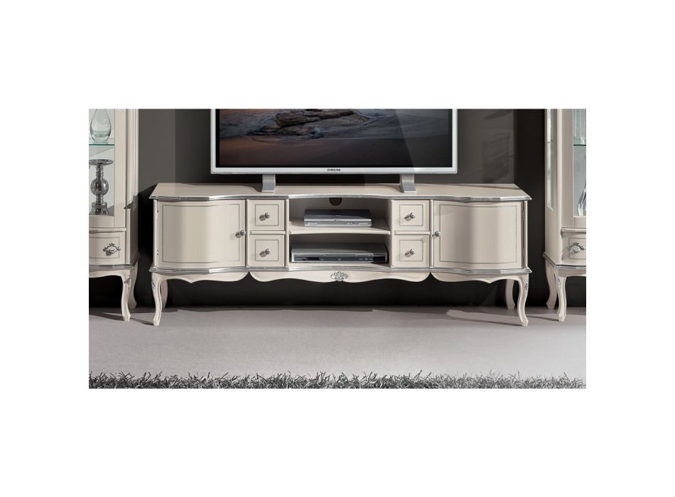 Stojak na telewizor do salonu Białe i srebrne drewno Made in Italy - Windsor Viadurini