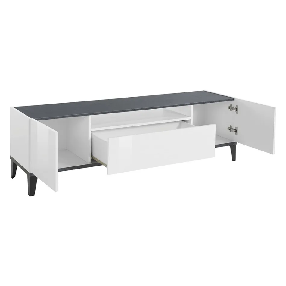 Telewizja mobilna w melaminie 2 pokoje i 1 szuflada Made in Italy - Florentino Viadurini