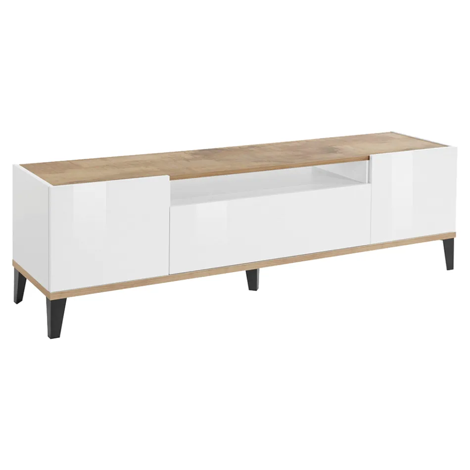 Telewizja mobilna z melaminy 2 pokoje i 1 szuflada Made in Italy - Florentino Viadurini