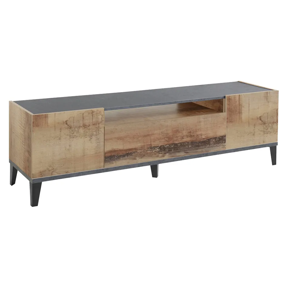 Telewizja mobilna z melaminy 2 pokoje i 1 szuflada Made in Italy - Florentino Viadurini