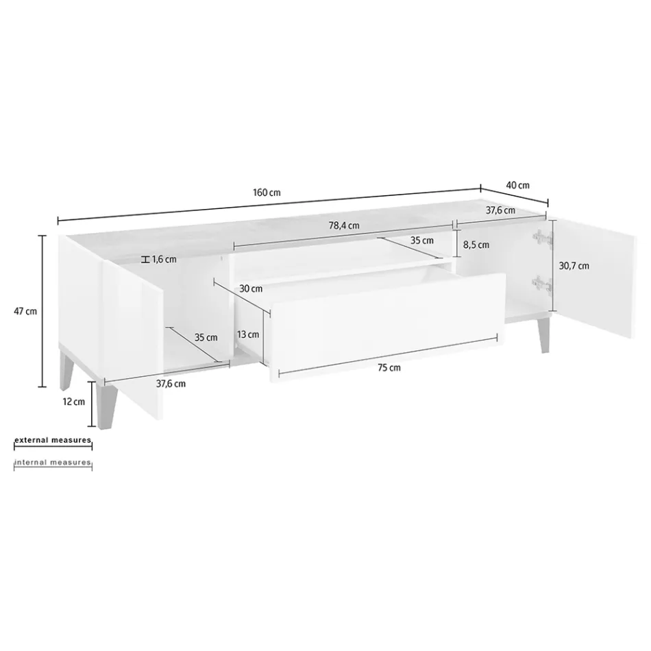 Telewizja mobilna w melaminie 2 pokoje i 1 szuflada Made in Italy - Florentino Viadurini