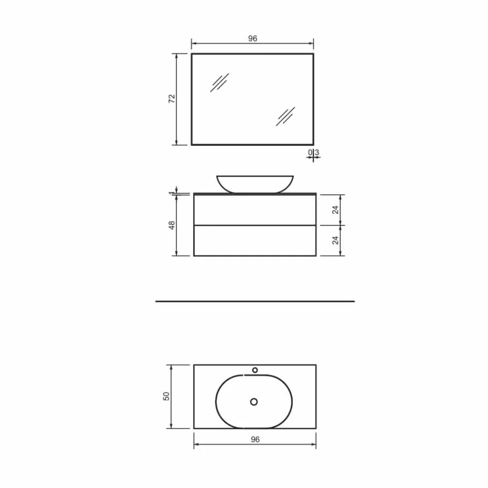 Podwieszana Podstawa Mebli Łazienkowych 2 Szuflady, Umywalka i Lustro, Precious - Renga Viadurini