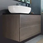 Zawieszone meble łazienkowe z drewna, metalu i ceramiki W96 cm, szlachetne - Renga Viadurini