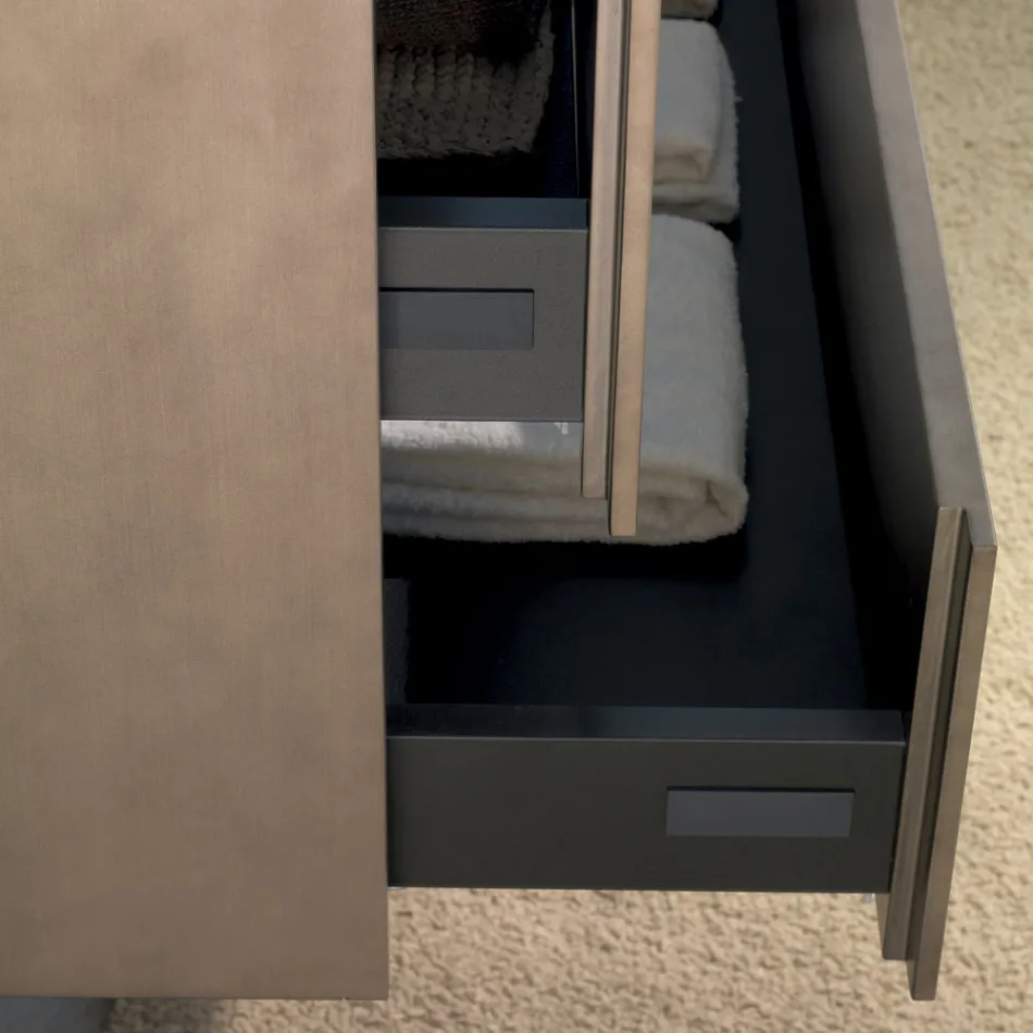 Zawieszone meble łazienkowe z drewna, metalu i ceramiki W96 cm, szlachetne - Renga Viadurini