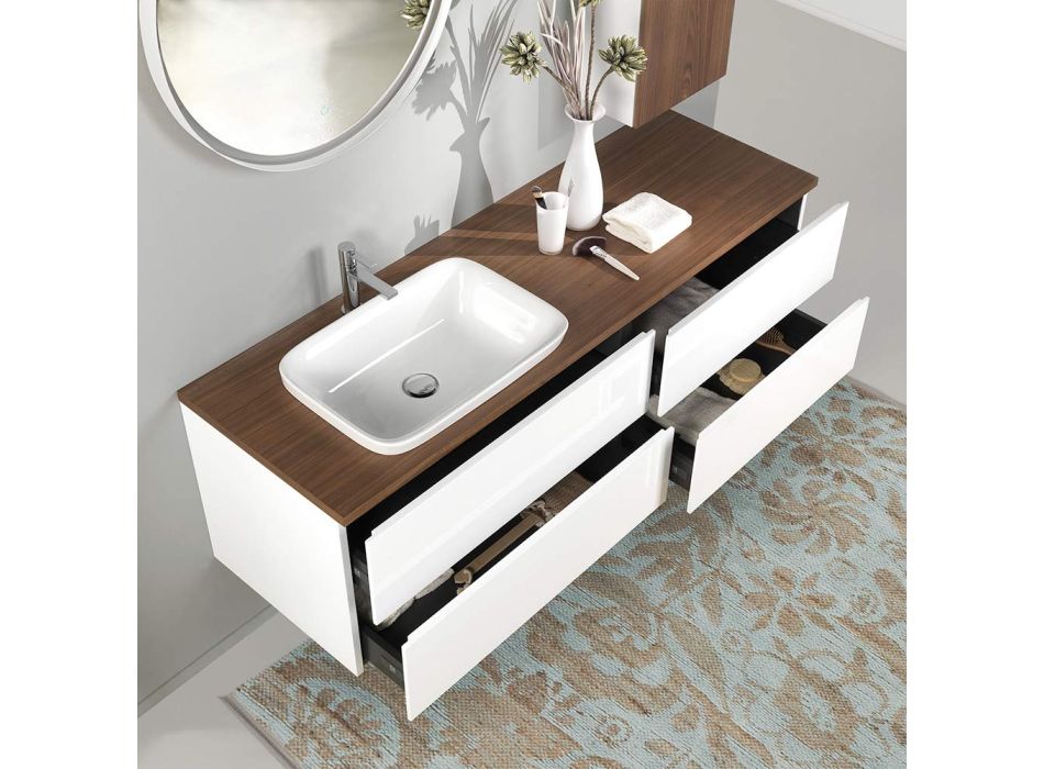Meble łazienkowe z białego drewna i orzecha i ceramiki 156 cm Made in Italy - Renga Viadurini