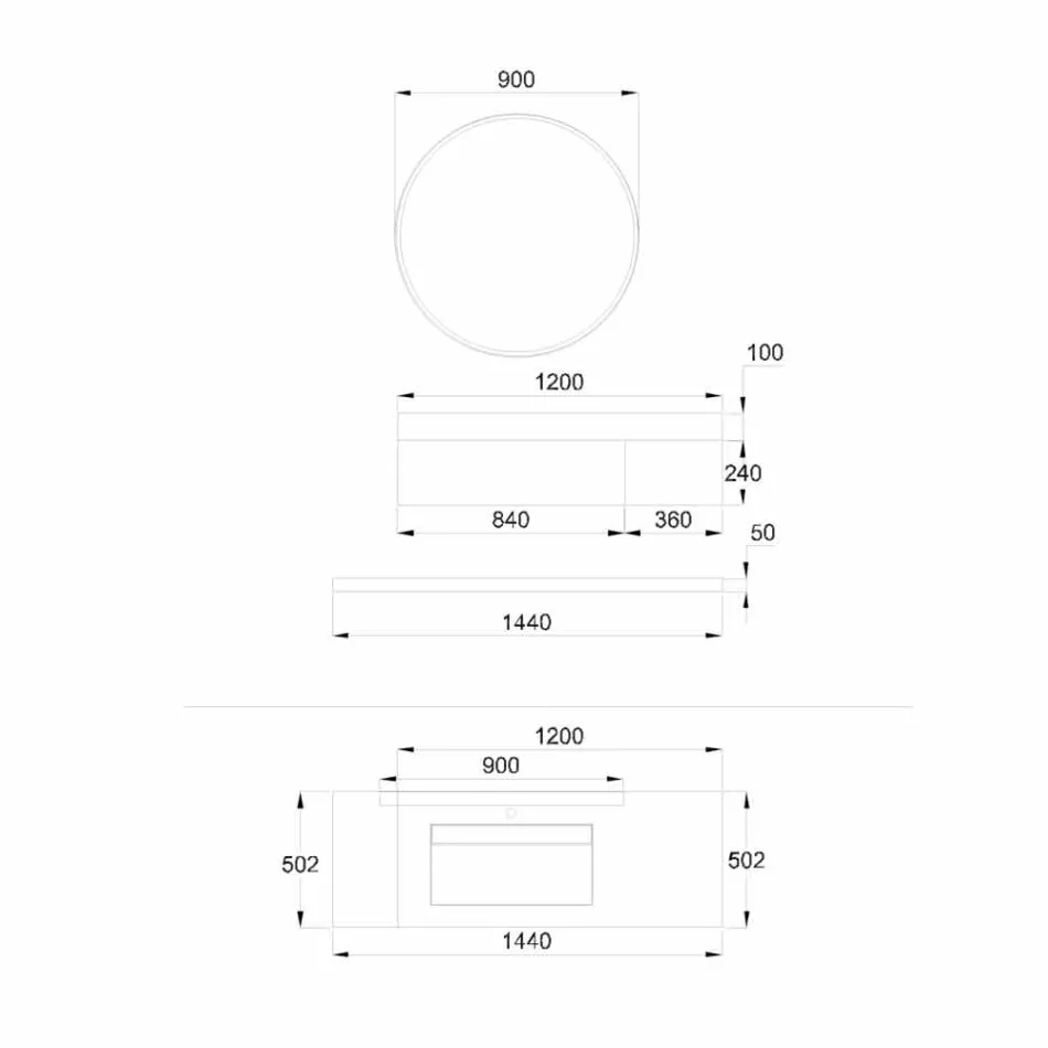 Podwieszane Meble Łazienkowe Miedziana Umywalka, 2 Szuflady, Półka i Lustro - Renga Viadurini