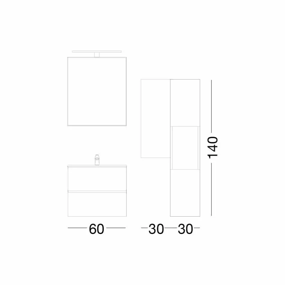 Meble łazienkowe w stylu wiszącym z orzecha melaminowego - Becky Viadurini