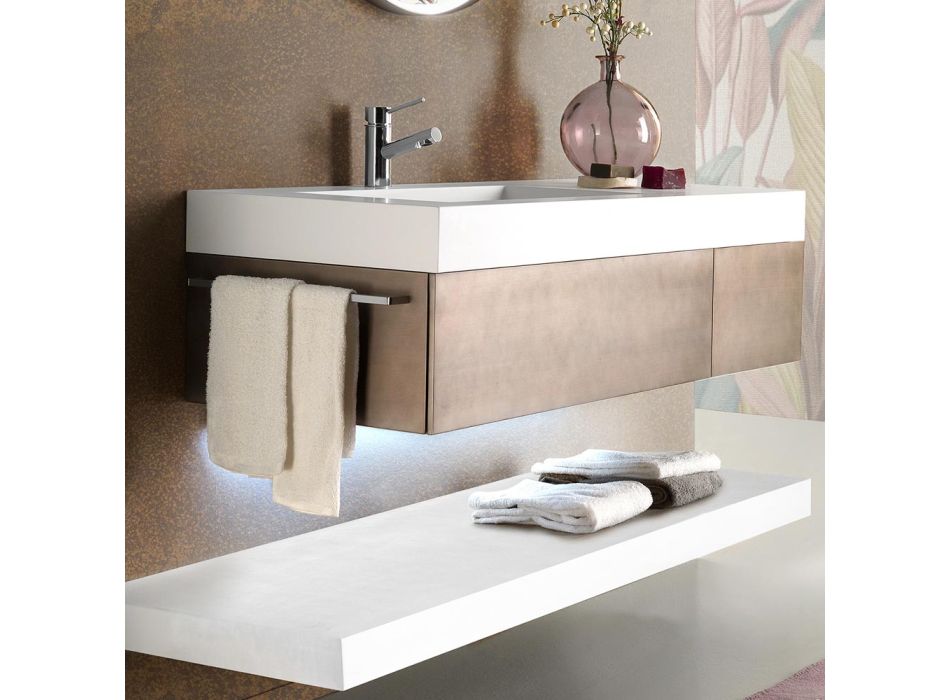 Zawieszone meble łazienkowe z metalu, drewna MDF i kamienia Made in Italy - Renga Viadurini